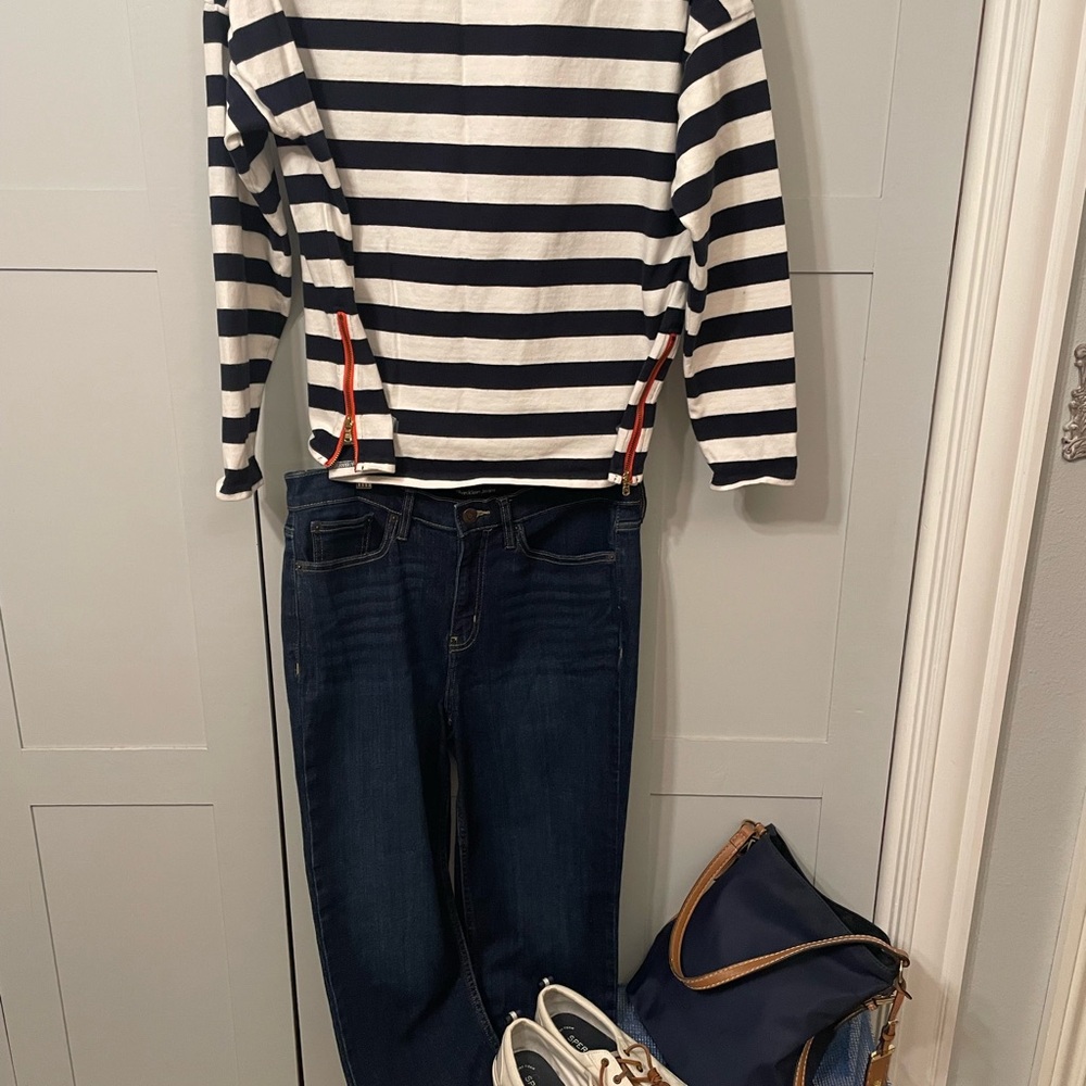 Tommy Hilfiger Black and White Striped Long Sleeve Top